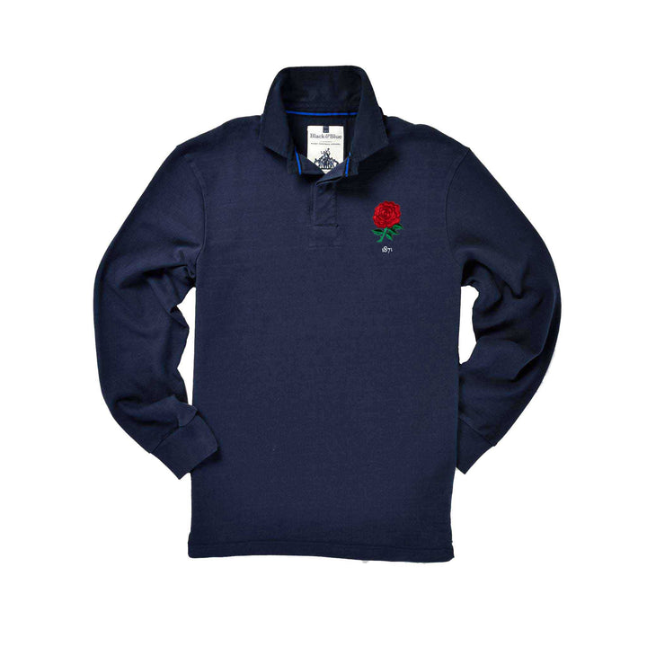 Maillot de rugby noir et bleu Angleterre 1871 – Col bleu marine 