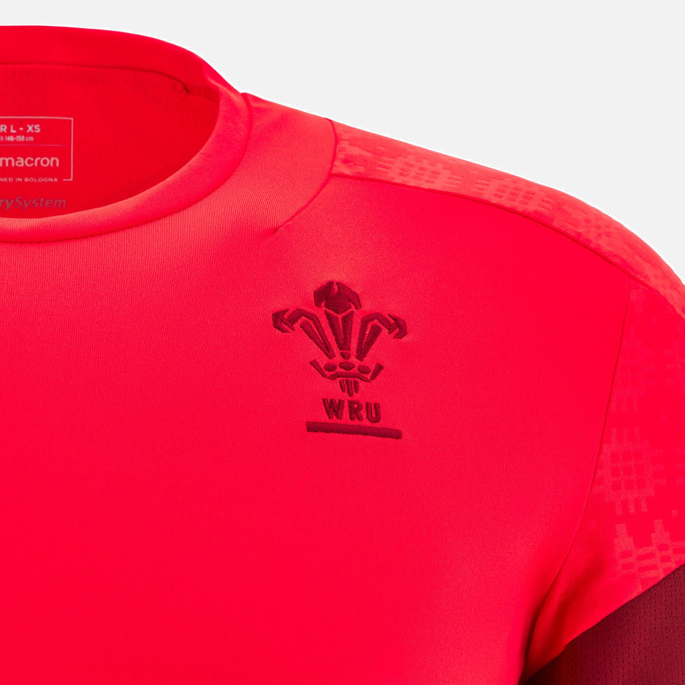 T-shirt d'entraînement Macron Rugby Pays de Galles 2025/26 rouge pour enfant